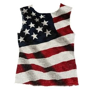 Vintage American Flag Textured Tank Top Patriotic Stretch Top Size Small
